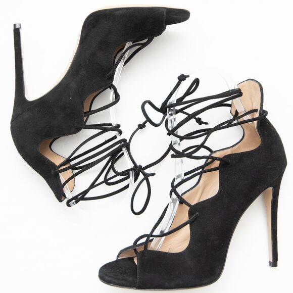 M. Gemi Designer The Marea Black Suede Strappy Stilletto Heels Size 37.5 US 7 - Picture 6 of 11